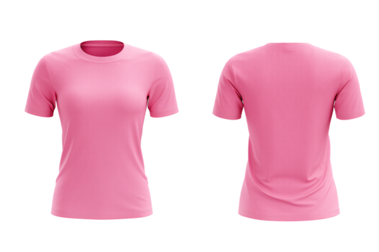 pink sport wear t-shirt front and back set isolated on transparent or white background, png