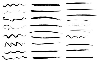 Brush stroke vector set underline ornament calligraphic black isolated art variation hand drawn