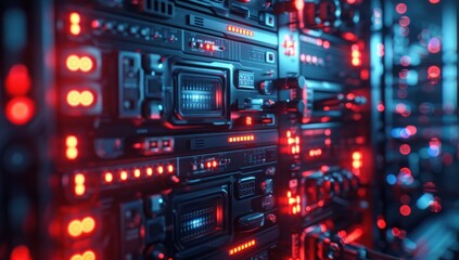 Fototapeta premium Server Rack with Red and Blue Lights