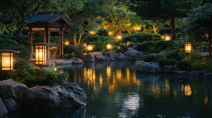 Serene Japanese Garden at Night