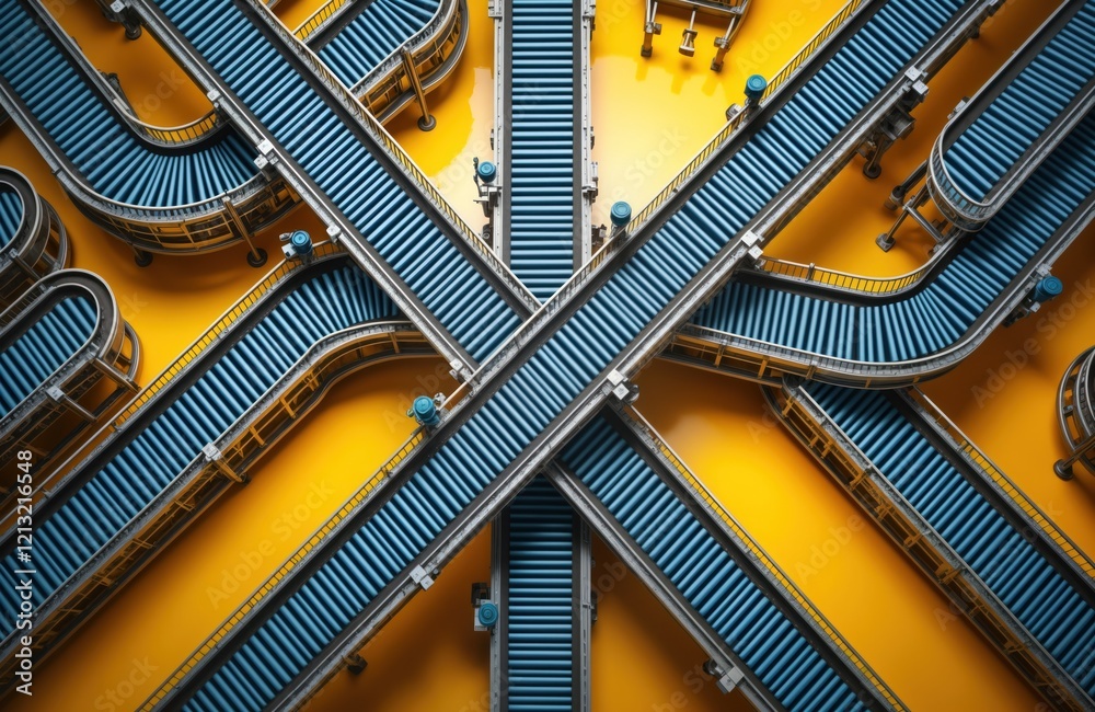 Leinwandbilder top view industrial factory automated conveyor system. complex network of interconnected rollers, co