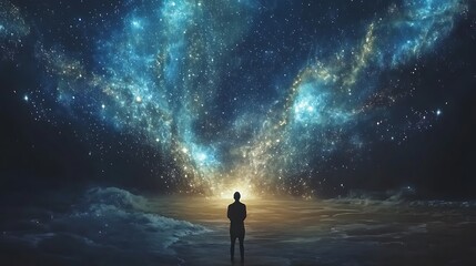 Fototapeta premium Open book releasing celestial magic and stars filling the sky above