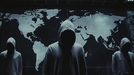 Hacker are planning to hack and attack networks and cyber security systems.team people innovation connection of line from nail node to node on map background , networking concept