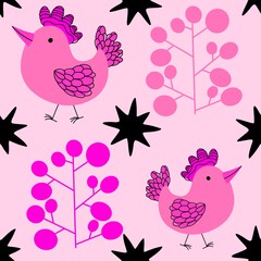 Easter chicken seamless birds pattern for wrapping paper and fabrics