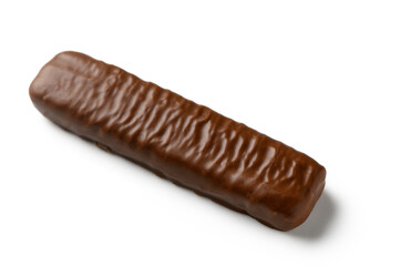 Decadent chocolate bar resting on a clean white surface, inviting indulgence with its smooth texture