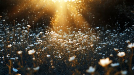 Field of blooming wildflowers under soft natural light, symbolizing spring and renewal