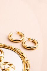 Close up of a gold earring