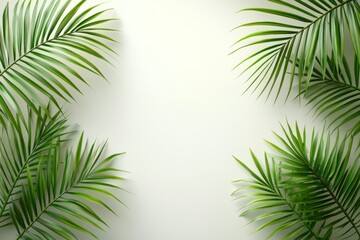 Lush Green Palm Fronds Frame on Soft Beige Background Tropical Summer Vibe
