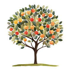Korlan Tree with Fruit &ndash; Watercolor Vector Illustration, Lush Botanical Artwork, Hand-painted Tropical Fruit Tree, Nature-inspired Watercolor Vector Design  
