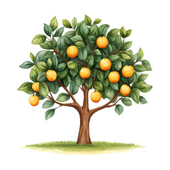 Korlan Tree with Fruit – Watercolor Vector Illustration, Lush Botanical Artwork, Hand-painted Tropical Fruit Tree, Nature-inspired Watercolor Vector Design  
