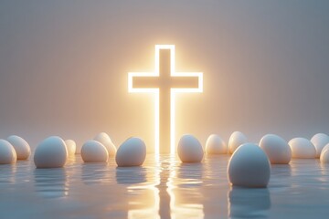 Glowing Cross and Easter Eggs A Symbol of Resurrection and New Life