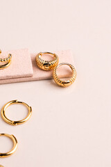 Close up of a gold earring