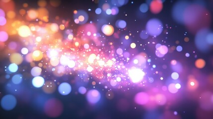 Colorful bokeh lights are flowing on a dark backdrop, creating a festive and abstract background, perfect for celebrations, holidays, or any project needing a touch of magic and sparkle
