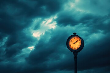 Stormy sky clock face urban time ominous