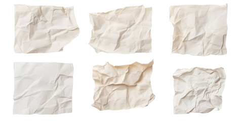 Set of crumpled paper on transparent background 