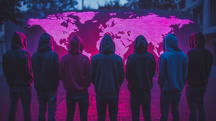 Naklejka premium Hacker are planning to hack and attack networks and cyber security systems.team people innovation connection of line from nail node to node on map background , networking concept