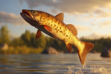 In the golden light of sunset, agile dolphins chase fish