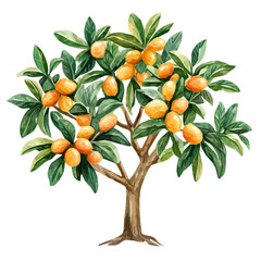 Loquat Tree with Fruit – Bright Watercolor Vector Illustration for Artistic Designs  
