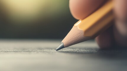 Close-up of a hand holding a pencil, writing on paper.
