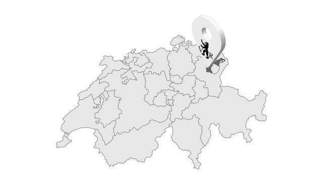 Location Canton of Appenzell Ausserrhoden on map Switzerland. 3d Appenzell Ausserrhoden  flag map marker location pin. Map of Switzerland showing different parts. Switzerland. 4K.  Animated Video