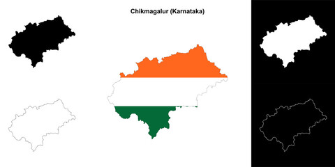 Fototapeta premium Chikmagalur district (Karnataka) outline map set