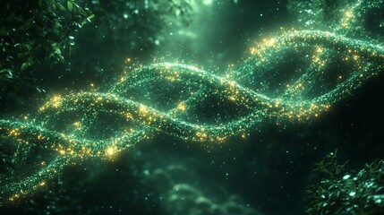 Fototapeta premium A futuristic digital genome display, with flowing data streams representing genetic information and mutations. 310