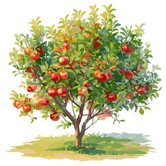 Malay Apple Tree with Fruit – Lush Watercolor Vector Illustration for Artistic Designs  
