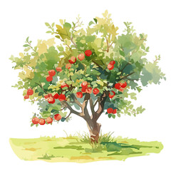 Malay Apple Tree with Fruit – Lush Watercolor Vector Illustration for Artistic Designs  
