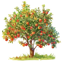 Mammee Apple Tree with Fruit – Rich Watercolor Vector Illustration for Art & Design  
