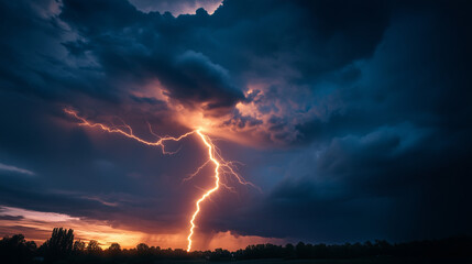 Obraz premium lightning strike during dark thunderstorm