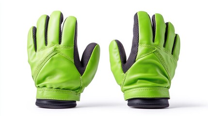 Lime green gloves, winter sports, studio shot, white background, apparel