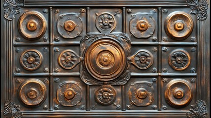Intricate Bronze and Dark Metal Ornate Panel: A Detailed Close-Up of an Antique Decorative Ceiling or Wall Panel