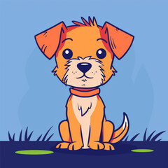 Fototapeta premium Cute puppy with colorful collar sitting on grass, looking playful