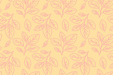 Charming pastel pink leaf pattern on a soft yellow background.  Perfect for textile design, wallpaper, branding, and website backgrounds.  Simple, elegant, and versatile.