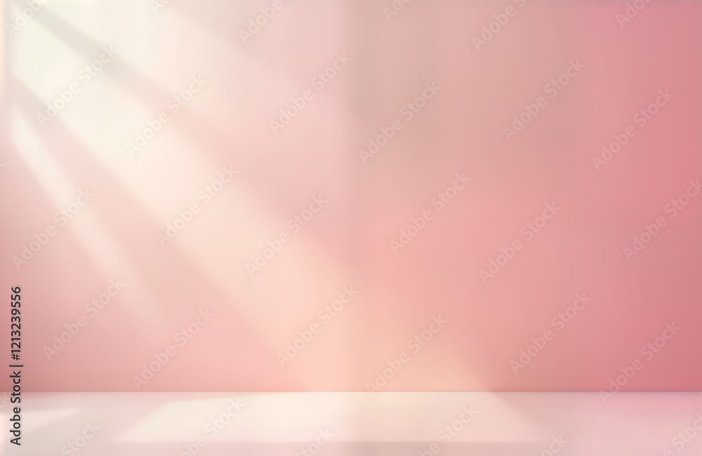 Leinwandbilder Minimalist pale pink background with soft light. Empty space ideal for product display or branding. Gentle gradient shades create a calm and clean look. Abstract shadows add a touch of subtle depth.