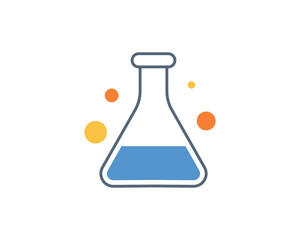 Vibrant flatstyle icon of an Erlenmeyer flask with colorful bubbles, ideal for science, chemistry, research, education, or laboratoryrelated projects.  Perfect for websites, apps, and presentations.