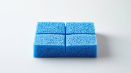 Four light blue square sponges, interconnected, on white background.