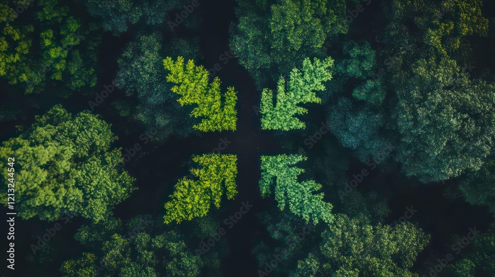 Poster aerial view of a forest with a cross-shaped clearing.