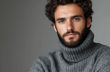 Obraz premium Portrait of a confident man wearing a grey sweater with a serene expression