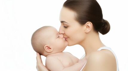 A joyful moment captured as a mother kisses her baby, celebrating the bond of love and care in early parenting.