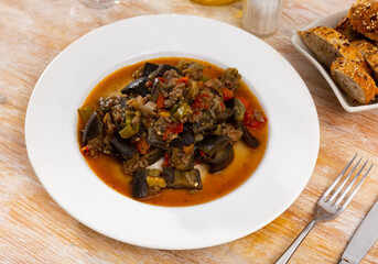 Delicious vegetable stew with minced meat served on platter
