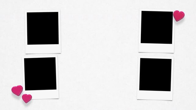 Retro Instant Photos With Alpha And Floating Hearts On Paper Background Loop