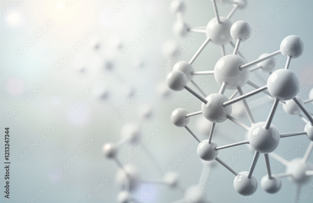 Aufkleber Abstract scientific image shows intricate white molecular structure. Complex connections suggest bio tech research. Modern design concept. Focus on innovation in health cosmetics. Image suitable for