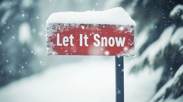 Snowy Mountain Sign Let It Snow