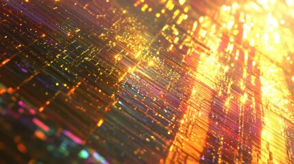 Obraz premium Golden data streams are flowing through a digital circuit board, creating an abstract representation of information processing and technology