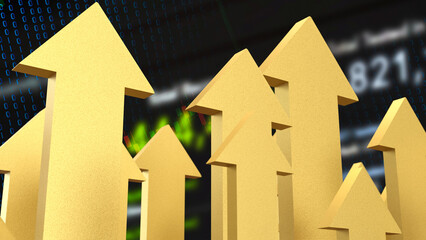 The Gold arrow up on Business  Background  3d Rendering.