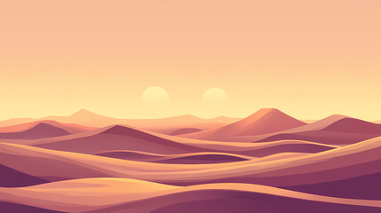 A hazy desert at sunset, with the sun casting a warm, soft glow over the rippling sand dunes and the distant horizon. Arctic Desert. Illustration