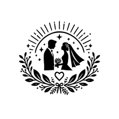 Elegant Wedding Couple Silhouette: Romantic Black and White Illustration. Perfect for invitations, announcements, and more.