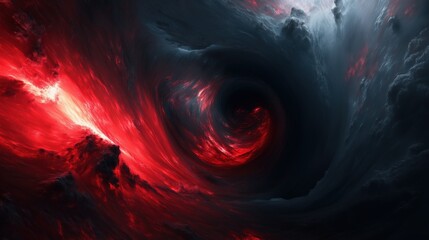 Dynamic swirling black hole with intense red and dark clouds