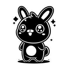 Adorable Black and White Cartoon Bunny Illustration - Kawaii Animal Graphic